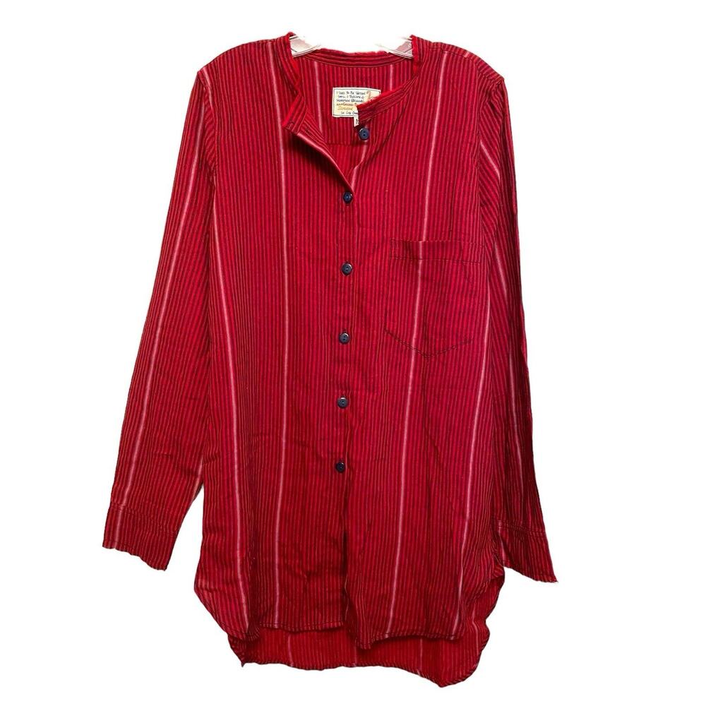 Sandrine Rose Long Sleeve Tunic Button Up Shirt Women Size Medium Red Stripe NWT